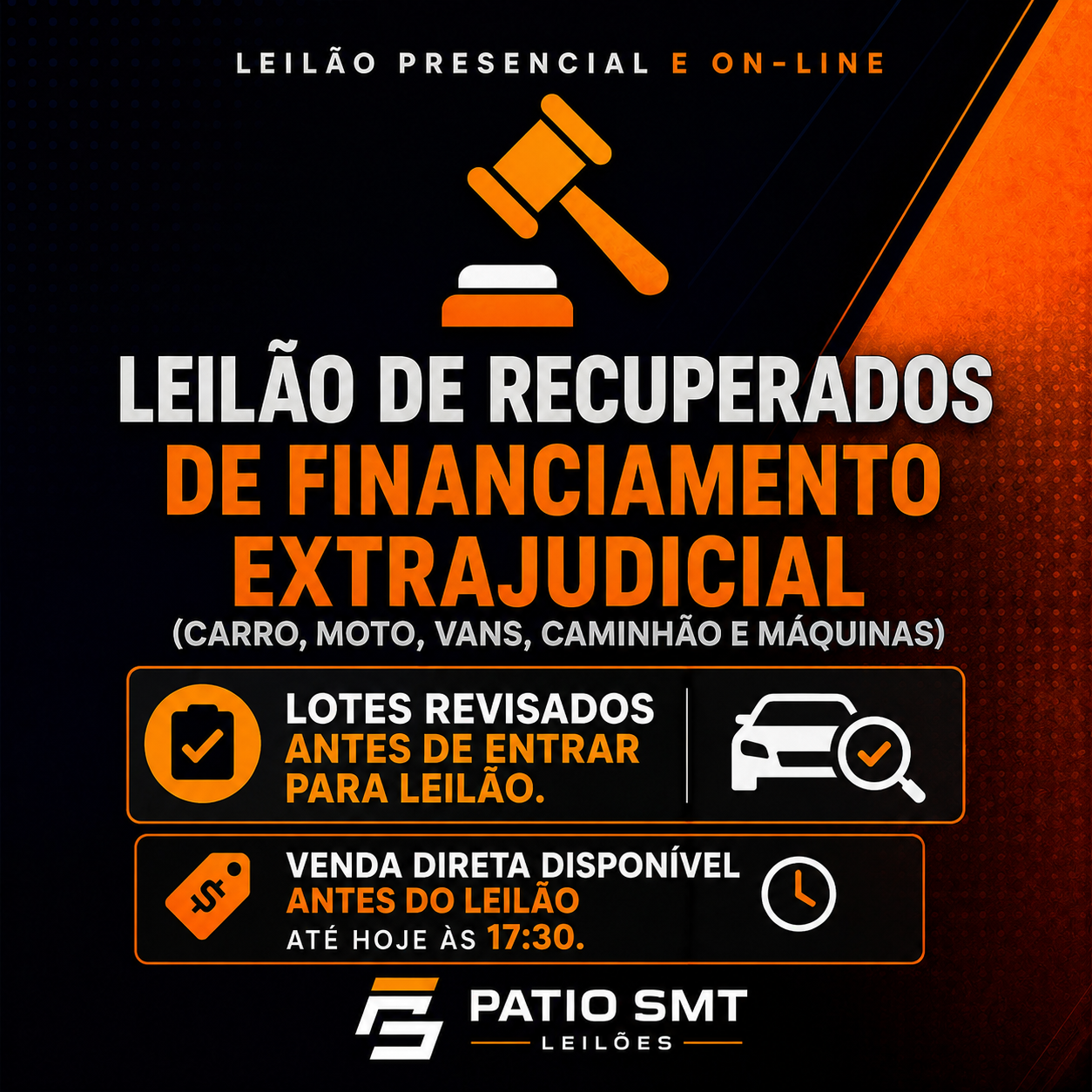 Visitação: Sexta-feira, das 08h00 às 10h00 - (Antes do encerramento do leilão)